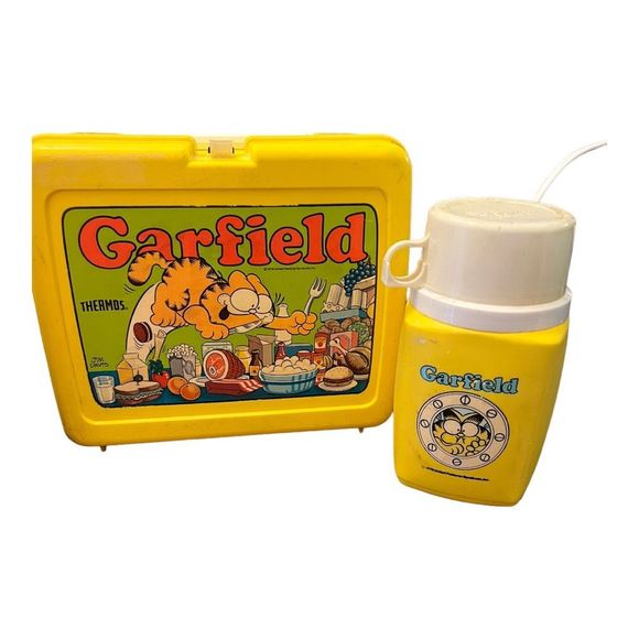 Thermos Dining Vintage 978 Garfield Lunch Box Yellow Plastic Thermos Lid Made In Usa Flawed